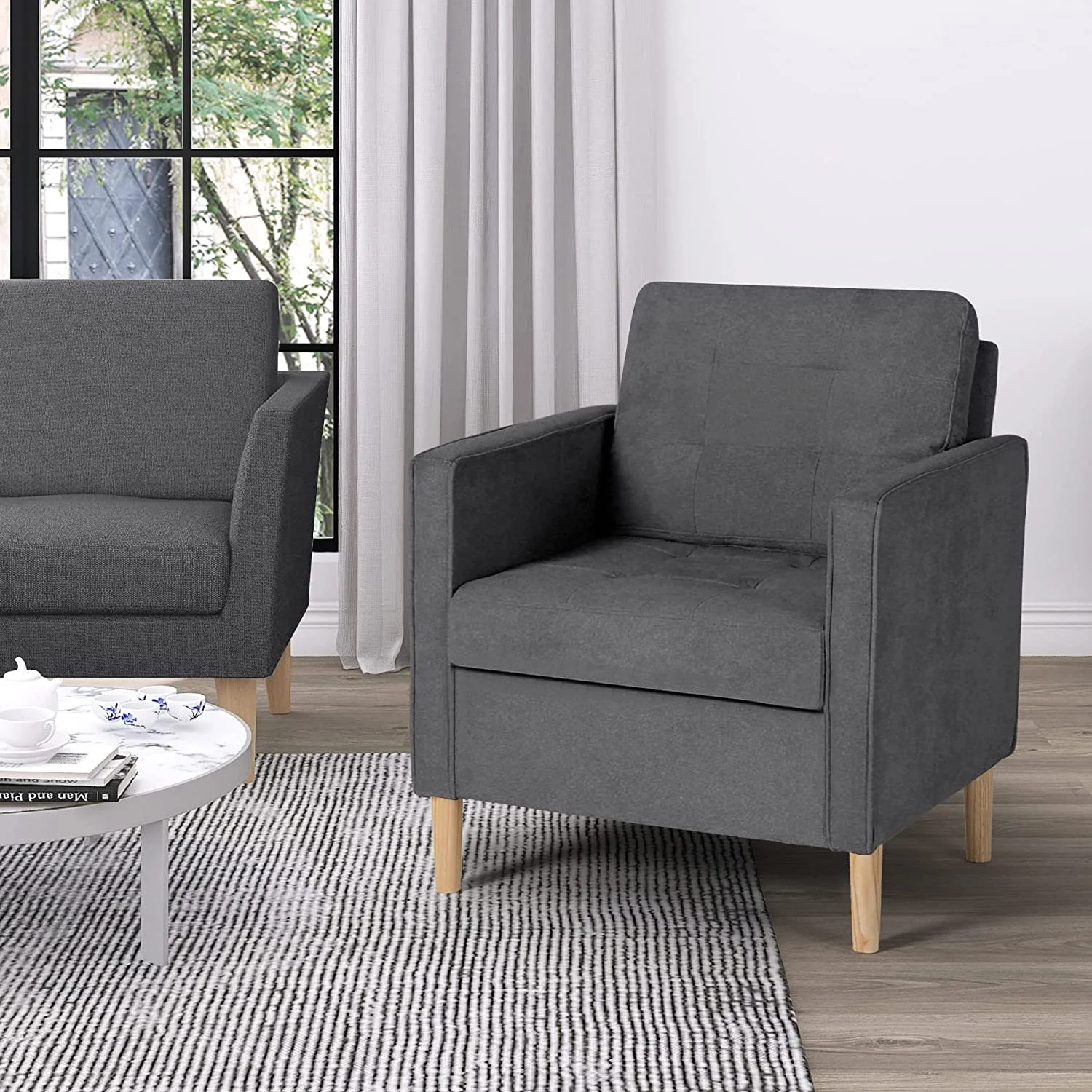 Mid Century Modern Comfy Accent Arm Chair, Bedroom Chair for Adults, Living Room Office Reading Chairs, Suitable for Small Spaces, Grey (1, Grey)