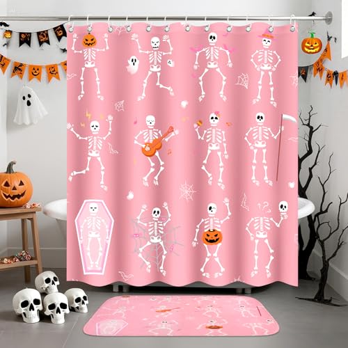 4Pcs Christmas Shower Curtain Set - Merry Christmas Bathroom Set Holiday Shower Curtain with Non-Slip Rugs, Toilet Lid Cover and Bath Mat