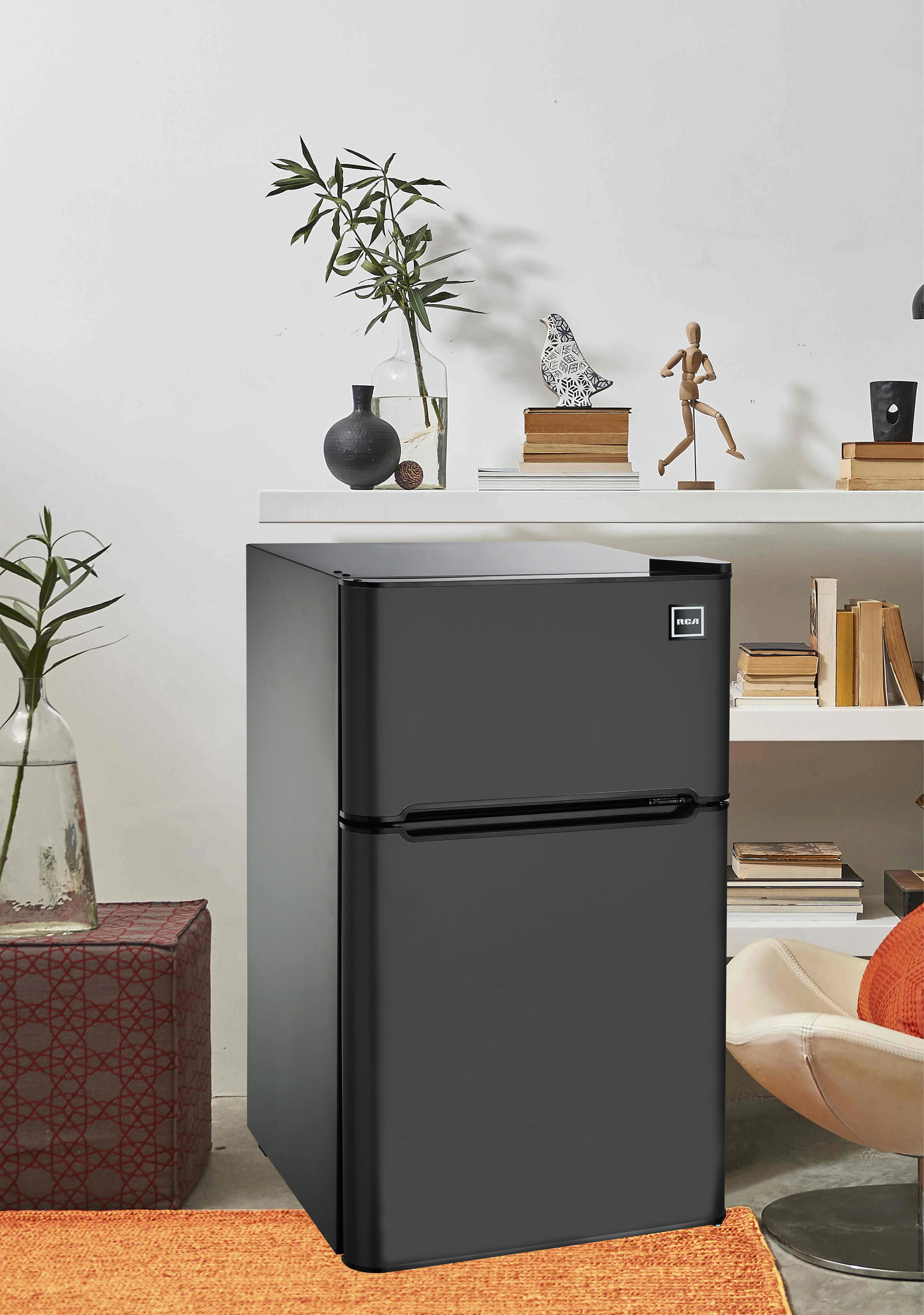 RCA 3.2 Cu Ft Two Door Mini Fridge with Freezer RFR832, Black