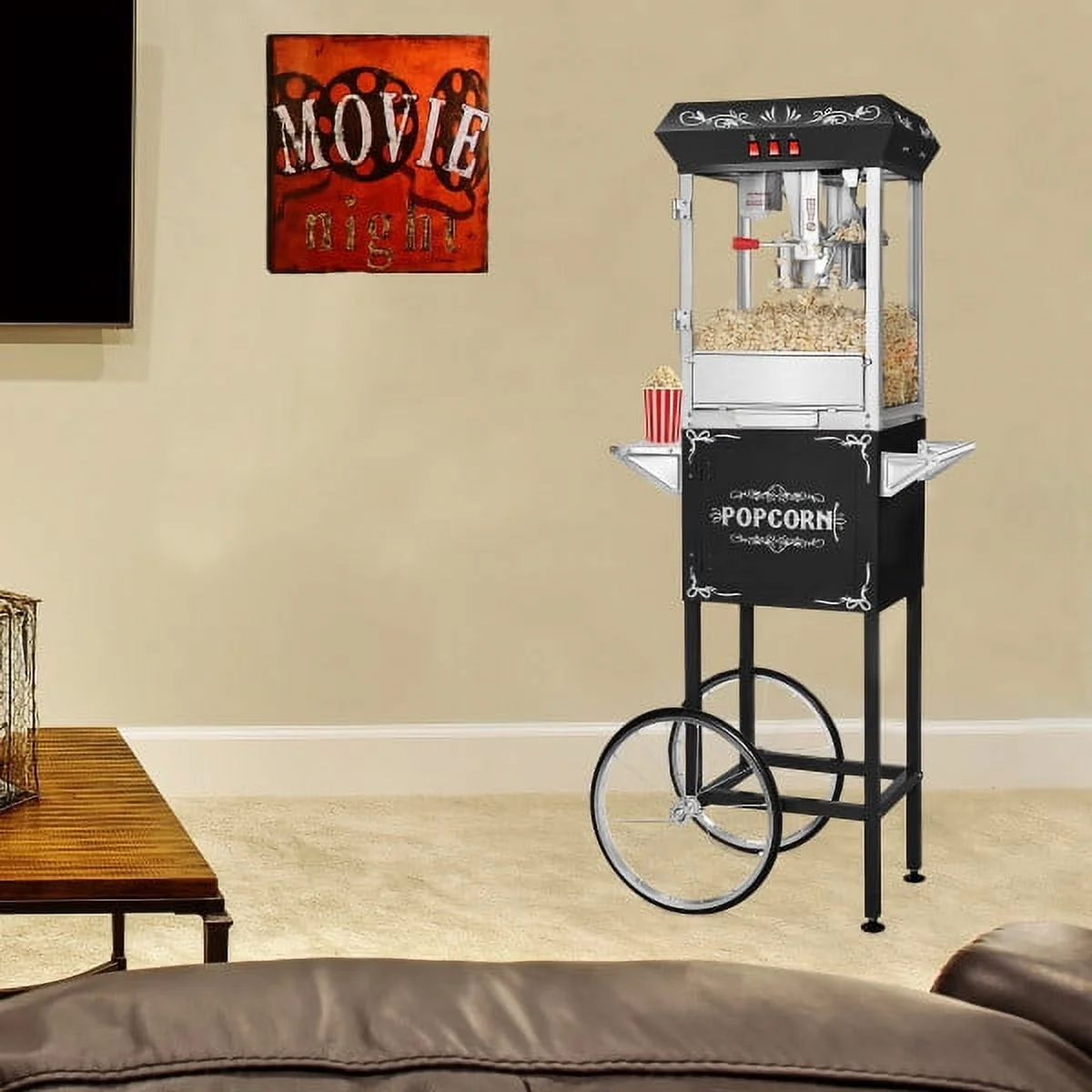 Great Northern Popcorn 8oz Foundation Popcorn Machine with Cart, Black