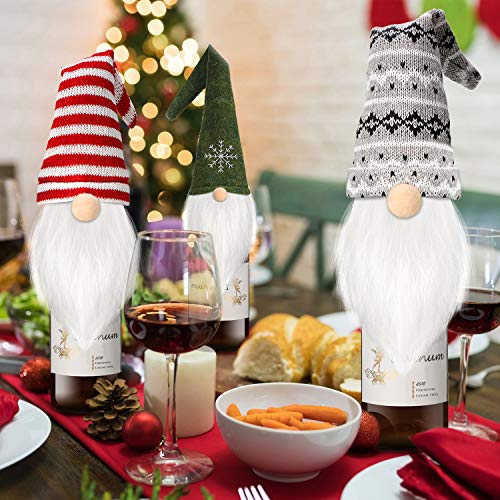 Patelai 9 Pieces Christmas Gnomes Wine Bottle Topper Cover Swedish Tomte Decorative Wine Bottle Topper Cover for Christmas Decorations