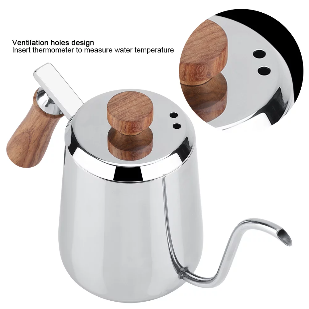 Drip Coffee Pot, Stainless Steel Coffee Pot with Long Gooseneck Spout Kettle (350ml) Modern Water Pot with Ventilation Holes on Lid