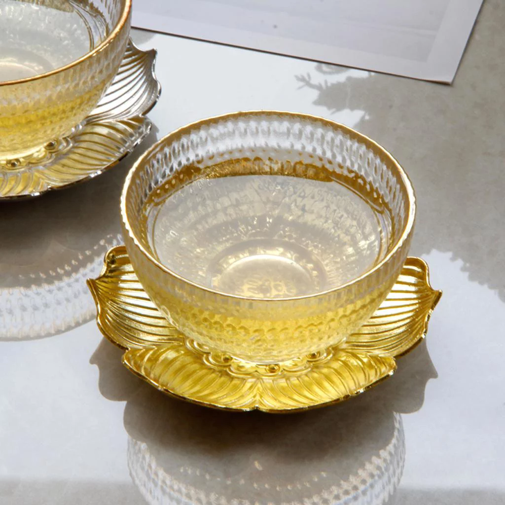 Glass Tea Cup Alloy Saucer Set Home Drinkware Craft described, Small Cup with Saucer Small Cup with en Saucer