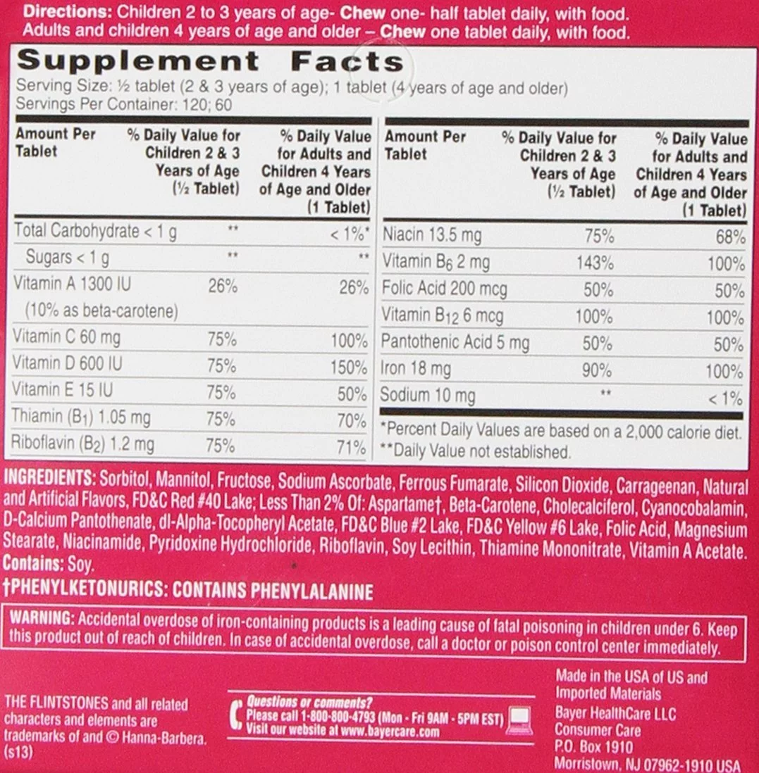 Flintstones Children's Multivitamin plus Iron Chewable Tablets, 60-Count