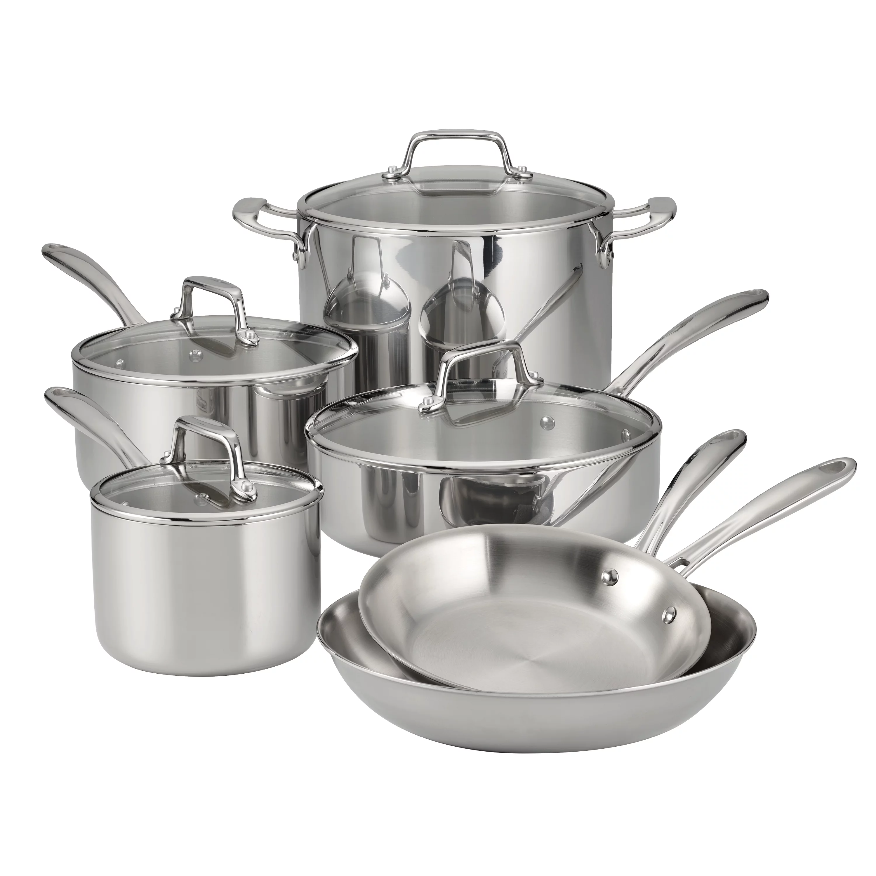 Tramontina 10-Piece Tri-Ply Clad Stainless Steel Cookware Set, with Glass Lids