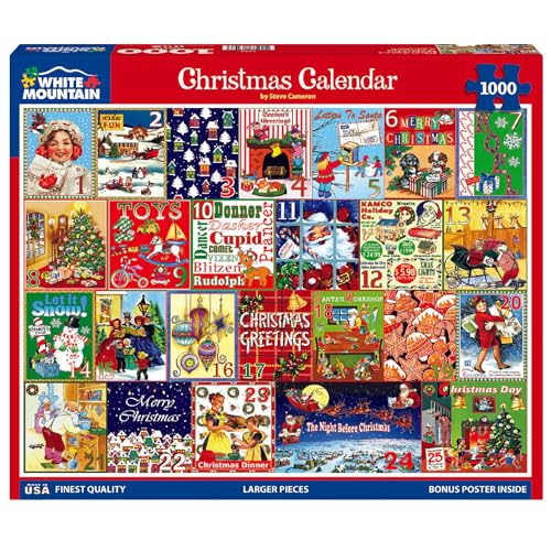 White Mountain 1000 Piece Jigsaw Puzzle Winter Christmas Holiday Puzzles for Adults and Kids 24