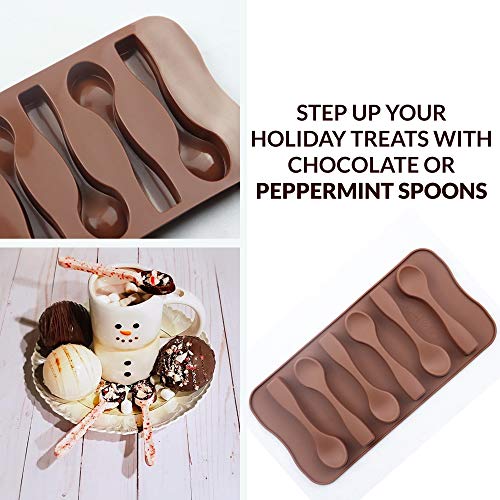 Chocolate Spoon Silicone Molds for Chocolate & Peppermint Candy – Perfect for Cocoa Bombs and Hot Chocolate Bombs- Set of Two- Includes Exclusive Chocolate Spoon Recipe