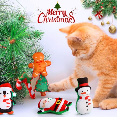 Liliful 12 Pieces Cat Catnip Toys Gifts Xmas Stuffed Plush Catnip Filled Toys for Cat Teething Chew Toys Catnip Toys Christmas Holiday Party Favor Supplies Decor