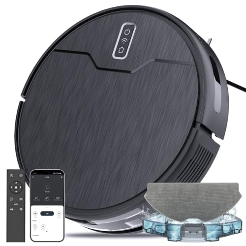 Robot Vacuum and Mop Combo, Robot Vacuum Cleaner, 6 Cleaning Modes, Large Capacity Water Tank Dustbin, Self-Charging, WiFi/App/Alexa, Ideal for Hard Floor, Carpet, Pet Hair