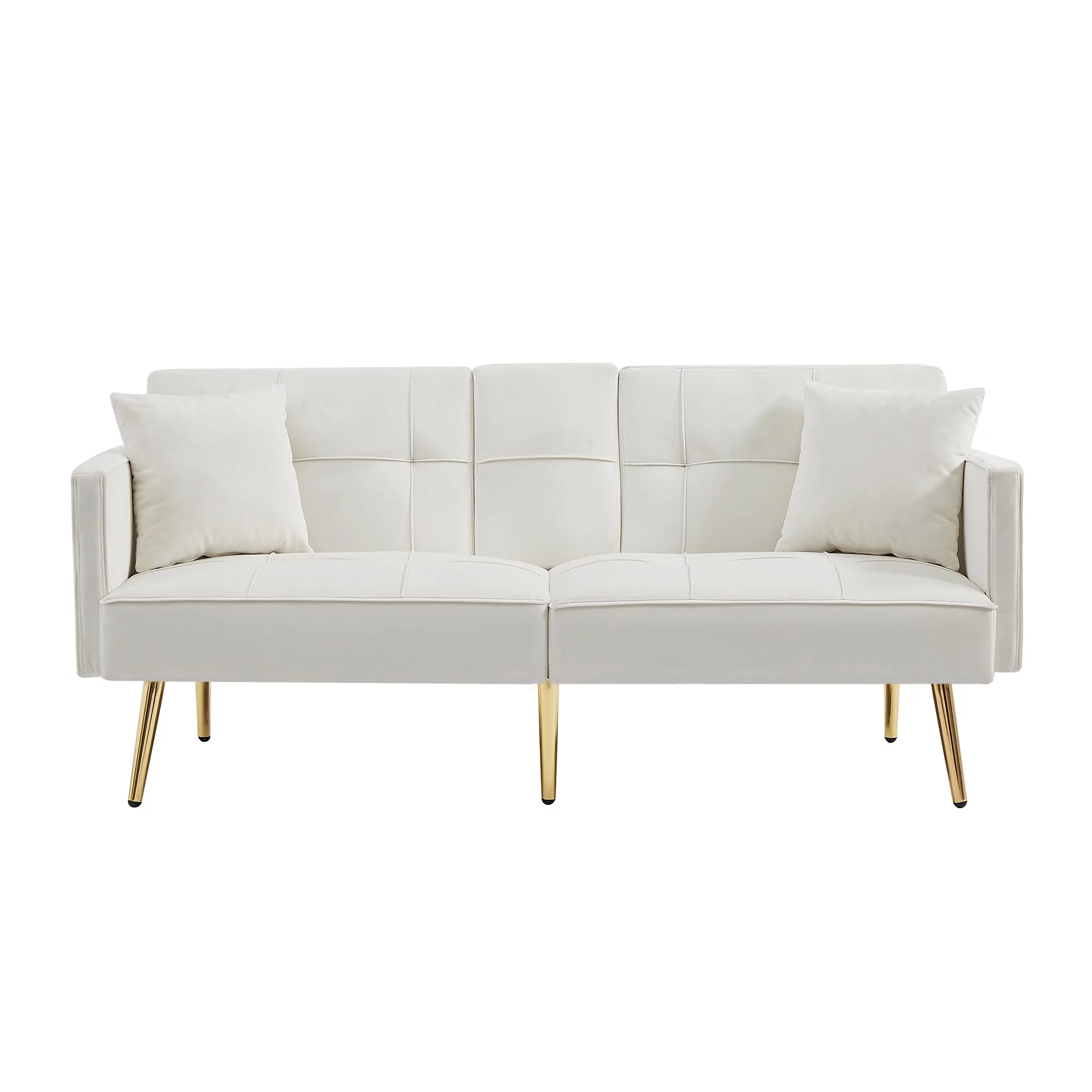 Modern Convertible Sofa Bed with Velvet Fabric and Metal Legs Cream White