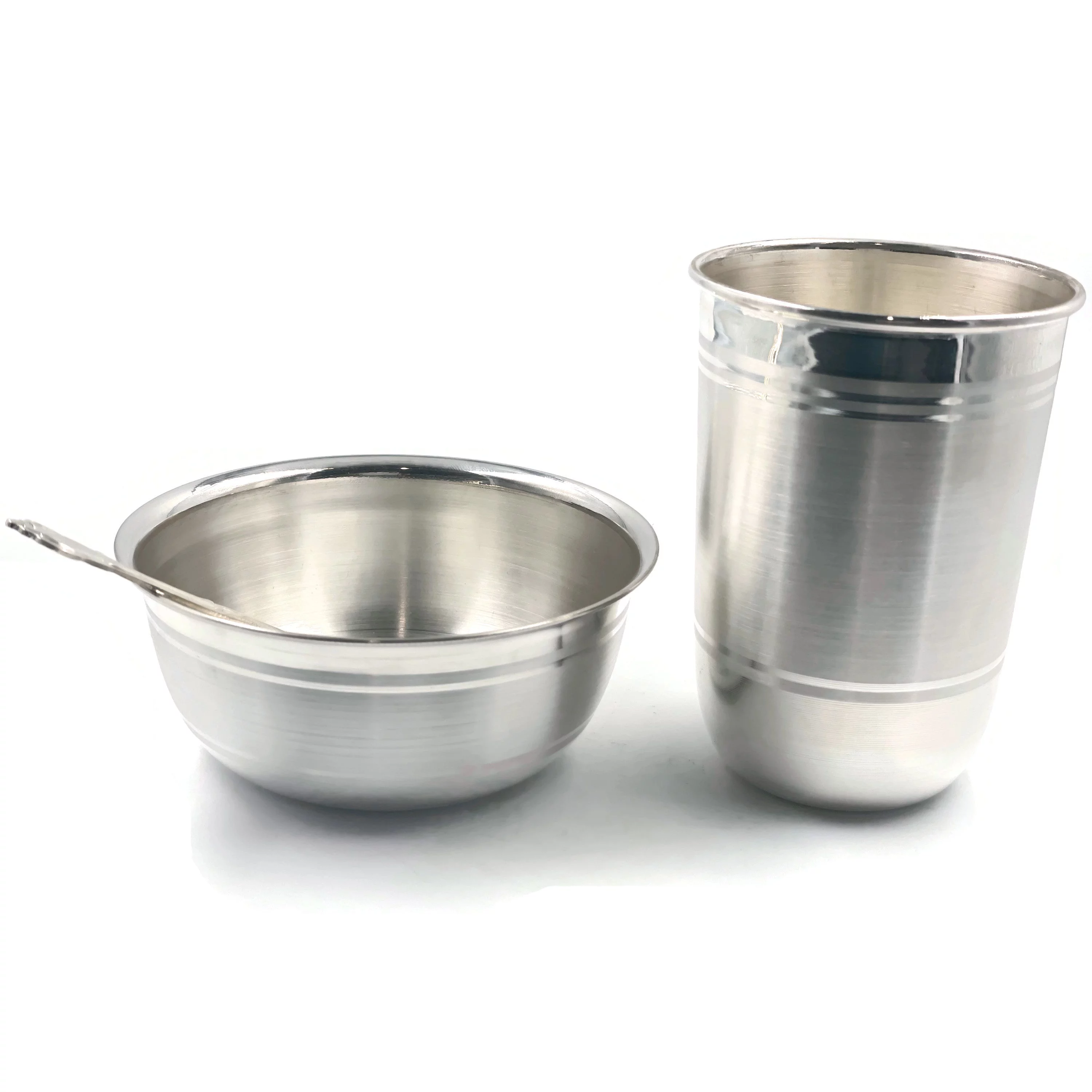 999 Pure Silver 4.0 Inch Glass, 4.3 Inch Bowl & Spoon - 4.0-inch Set#03