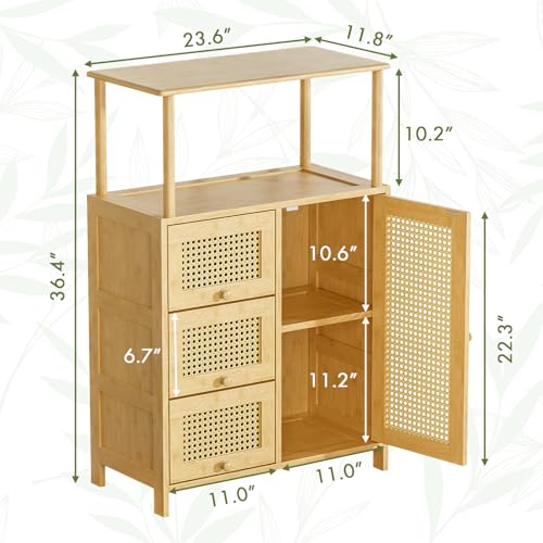 Amazer Sideboard Buffet Cabinet with Storage, Bamboo Storage cabinets, Rattan Sideboard with Adjustable Shelf, Pantry Cupboard for Kitchen Living Room Entry Coffee Bar, Natural Color