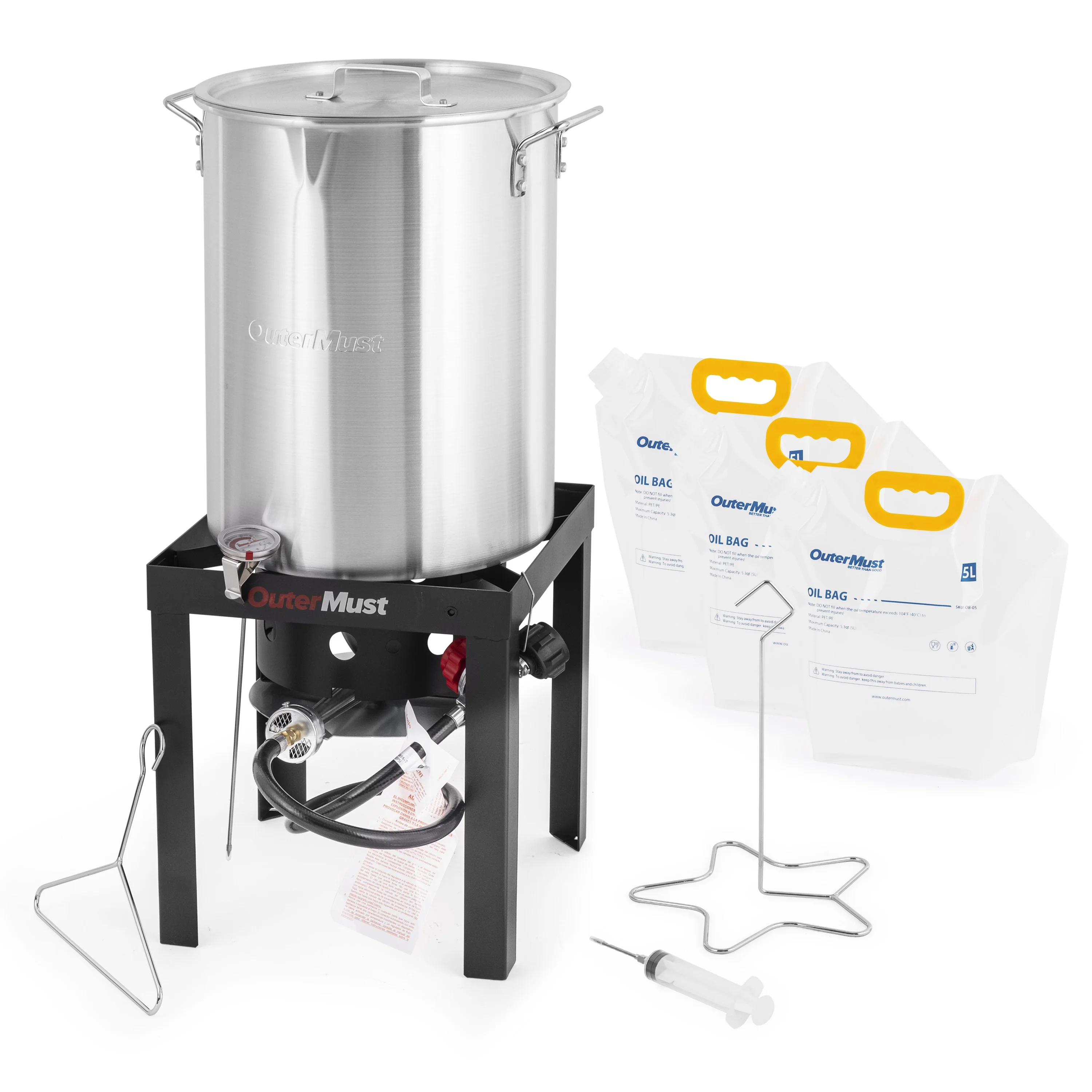 Turkey Deep Fryer with Propane Burner Set 30 Qt. Turkey Fryer for Outdoor Cooking 50,000 BTU with Oil Bags, Ideal for Cooking Turkey, Crawfish, Crab
