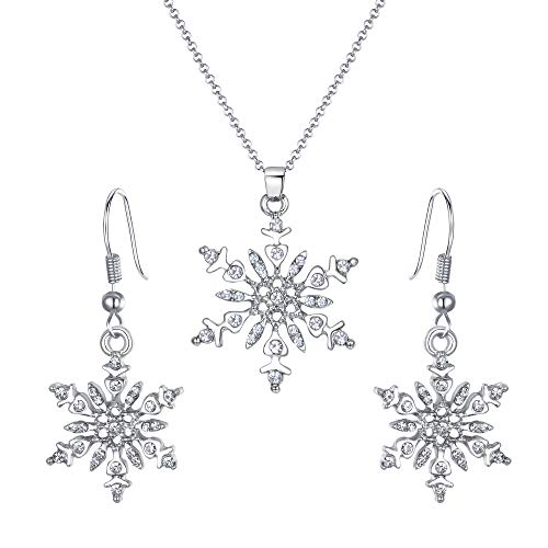 BriLove Women's Crystal Winter Daily Party Elegant Snowflake Pendant Necklace Hook Dangle Earrings Set for Gift