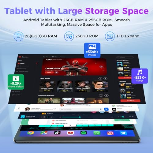 Android Tablet with Keyboard, 26GB RAM, 256GB ROM(1TB Expand), 10.1 inch Android 14 Tablet, 8000mAh Battery, BT 5.0, GMS Certified, 2.4G&5G WiFi, 2 in 1 Tablets with Mouse, Case, Stylus(Black)