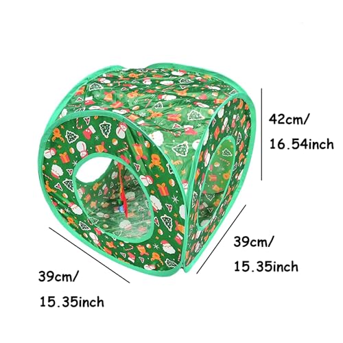 Christmas Cat Tunnel Cube Playhouse – Foldable Holiday Cat Cube with Peek Hole and Tunnel Fun for Indoor Cats