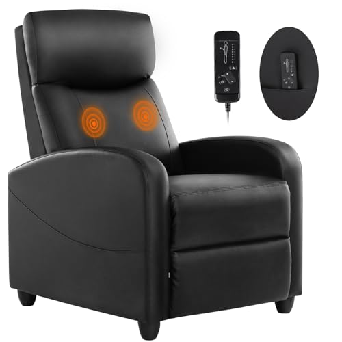 Sweetcrispy Massage Recliner Chair for Adults, Adjustable Home Theater Seating with Lumbar Support, Modern Fabric Reclining with Padded Backrest and Seat, Compact Sofa Chairs for Living Room, Black