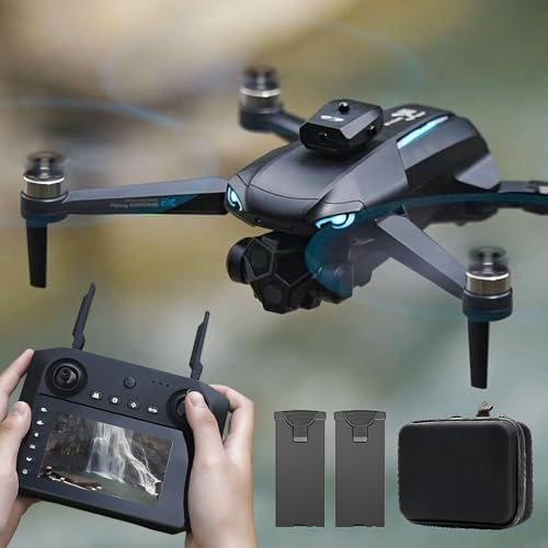 Brushless RC Drone with 4K Dual Camera, 4.5-inch HD Screen Remote Control, Smart Obstacle Avoidance, 360° Stunt Roll (Drone with 【3 Rechargable Batteries】)