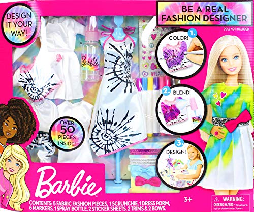 Barbie Tie-Dye Fashion Designer Kit – DIY Design Set for Girls with Dresses, Markers, Stickers & Tools – Create Real Barbie Outfits, Craft Activity for Kids Ages 6+