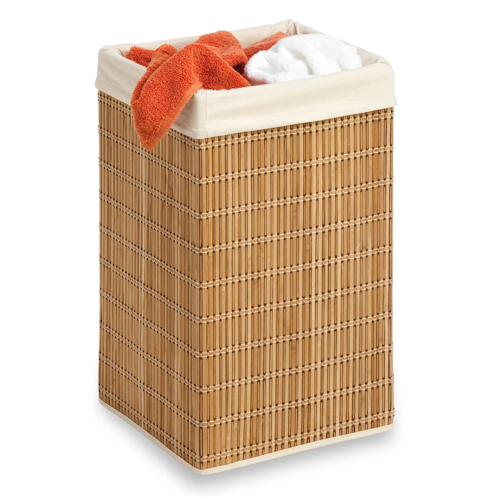 Honey-Can-Do Bamboo Wicker Square Laundry Hamper with Removable Liner, Natural/Beige