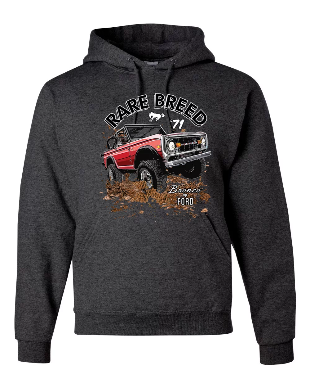 Ford Rare Breed 71 Bronco Truck Classic | Mens Cars and Trucks Hooded Sweatshirt Graphic Hoodie, Heather Black, Medium