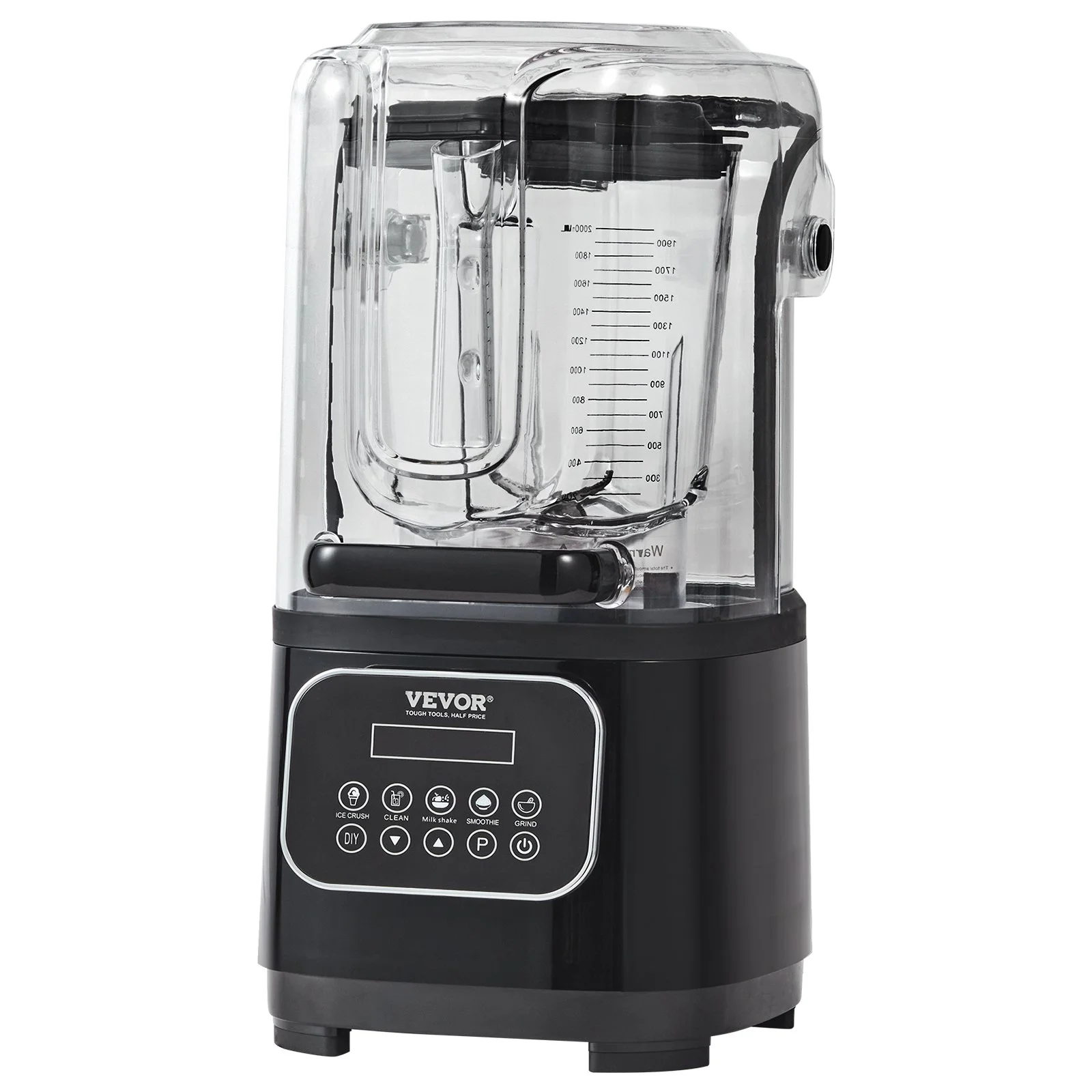 VEVOR Professional Blender with Shield - Commercial 68 oz Combo, Stainless Steel, 9 Speeds, 5 Functions