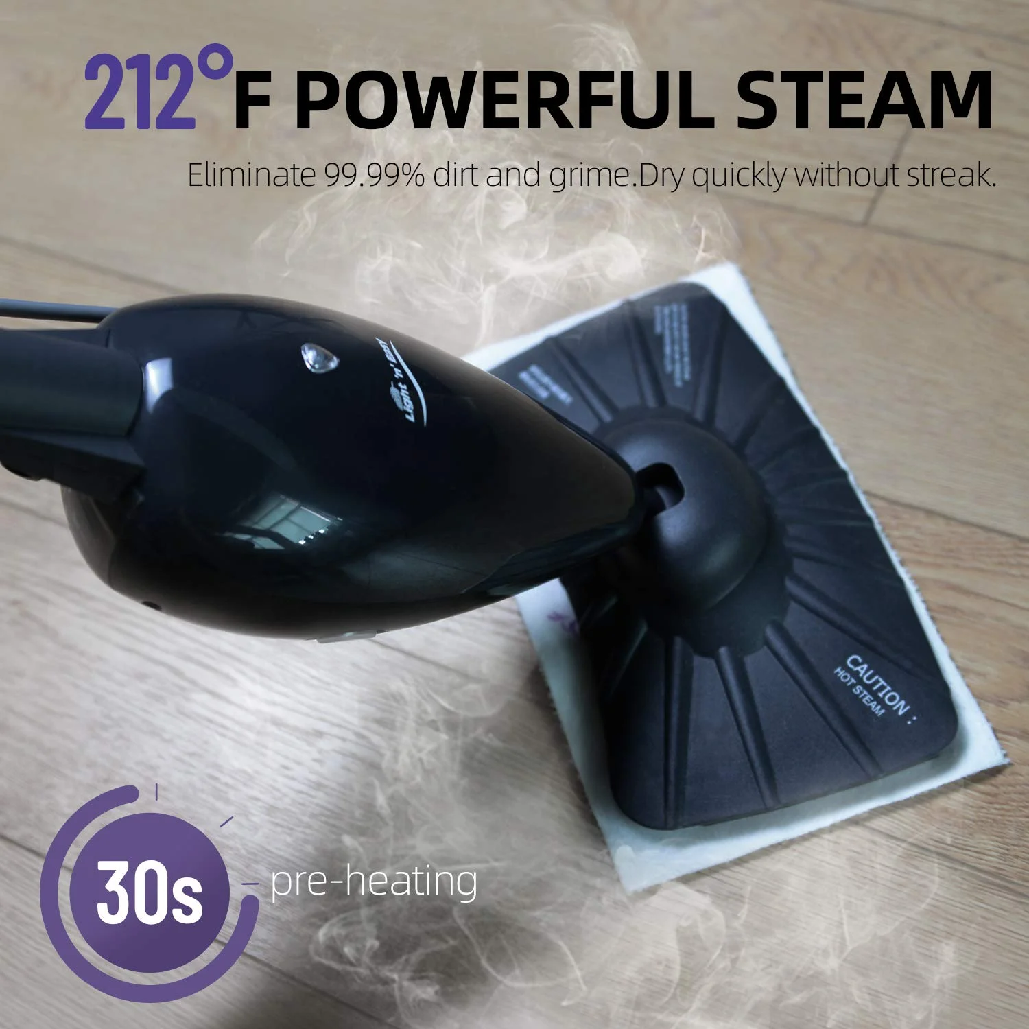 LIGHT 'N' EASY Steam Mop, Ultra-Lightweight, Child & Pet Steamer, Deep Cleaning for Hardwood Floor/Tile/Laminate/Vinyl/Carpet, 7618ANB, Black