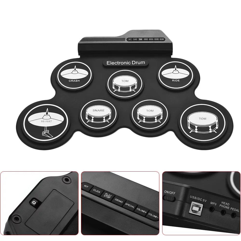 Andoer Portable Silicon Drum Set for Kids USB Roll-Up Digital Drum Kit with Drumsticks and Foot Pedals