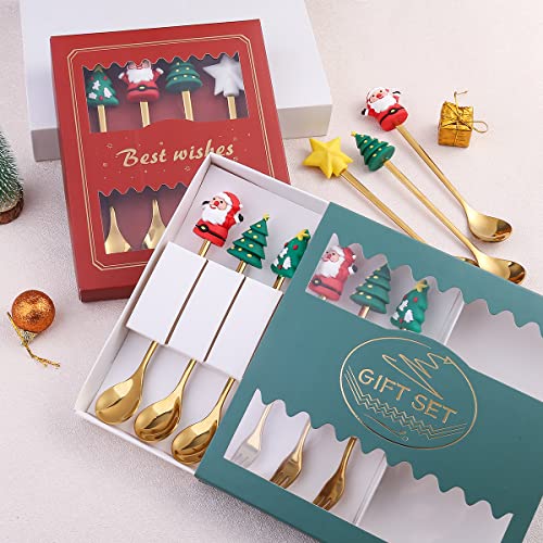 Stainless Steel Christmas Tree Tea Spoon Set - 6pcs (Xmas Coffee, Dinner, Dessert, Stirring, Ice Cream) Creative Tableware Gift, Holiday Party Supply