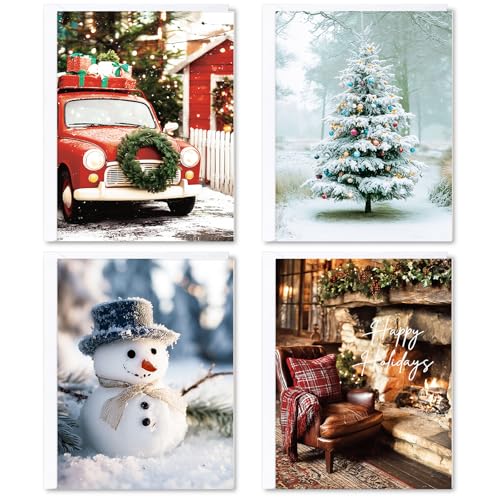 Christmas Cards- Boxed Christmas Cards with Envelopes & Stickers- Holiday Bulk Greeting and New Years Card Assortment- Set of 20- Perfect to Send Warm Holiday Wishes to Friends and Family- 5