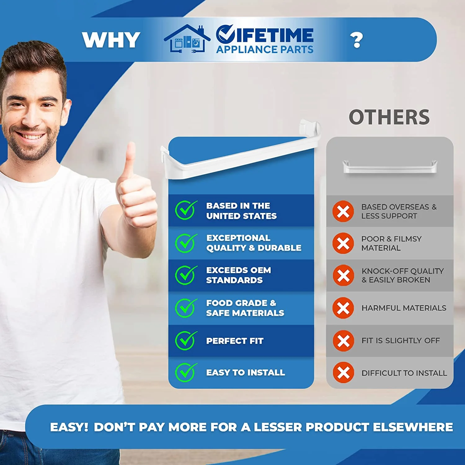 UPGRADED Lifetime Appliance 240534901 Door Shelf Rack Bar Compatible with Frigidaire Kenmore Refrigerator Replacement Shelves Door Bin Frigidaire Replacement Parts | Refrigerator Parts & Accessories