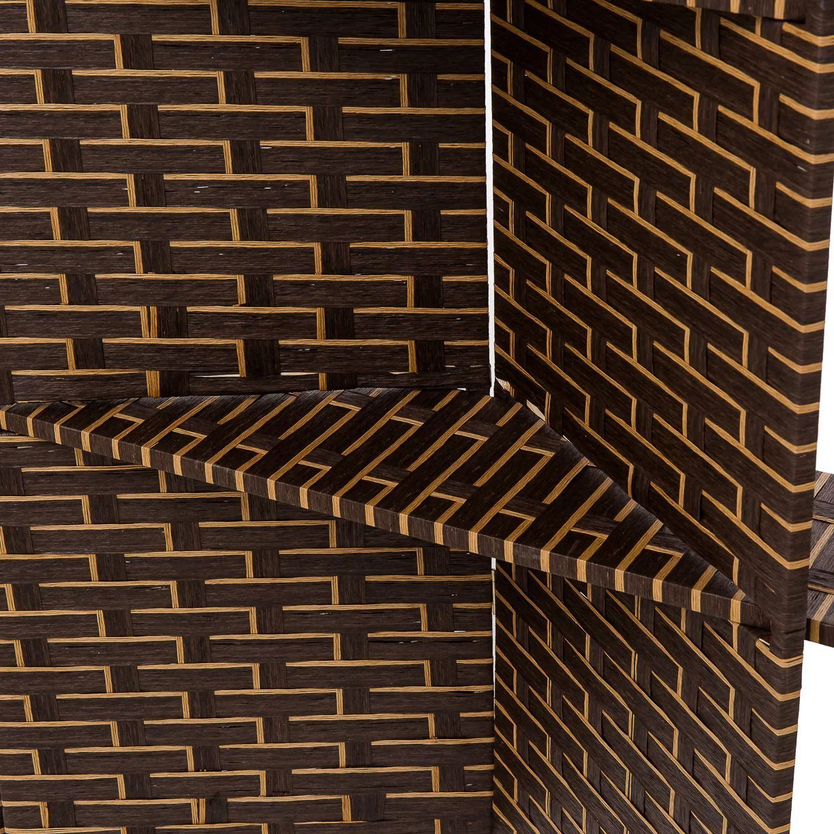 THY COLLECTIBLES Freestanding Woven Bamboo 4 Panels Hinged Privacy Panel Screen Partition Wall With 2 Display Shelves Holding Room Divider With Shelves-Bamboo (Darkmocha)
