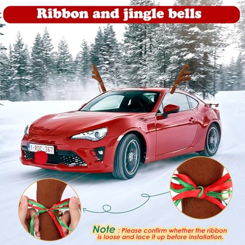 Car Reindeer Antler Kit Nose and Tail, Reindeer Christmas Decoration for Car Window Roof-Top & Front Grille,Christmas Reindeer Antlers Auto Decoration Set for Car SUV Van Truck by Hydencamm
