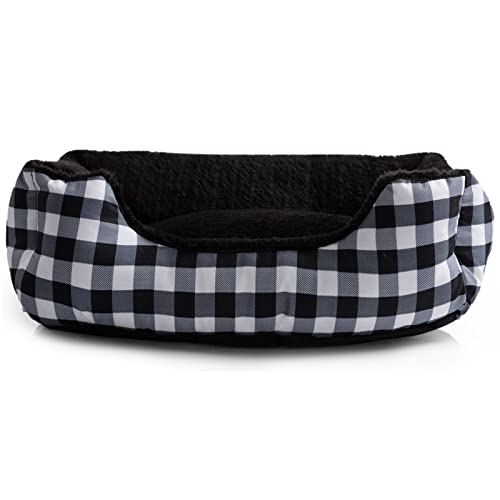 Hollypet Printed Flannel Rectangle Plush Dog Cat Bed Self-Warming Pet Bed, Christmas Red and Green Check