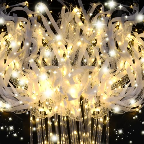 100PCS Light up Wands for wedding, Wedding Wands Streamers with 3 Colorful Flashing Modes, Fairy Wands, LED Silk Fairy Wand with Bells for Wedding, New Year, Thanksgiving, Concert