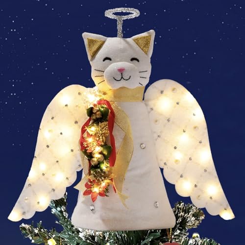 iHeartDogs Christmas Tree Topper Decoration - The Original Dog ‘Christmas Miracle’ Angel Dog Tree Topper LED Lighted Halo, Snowflake Garland & Wings Decor Ornament, Holiday Decoration