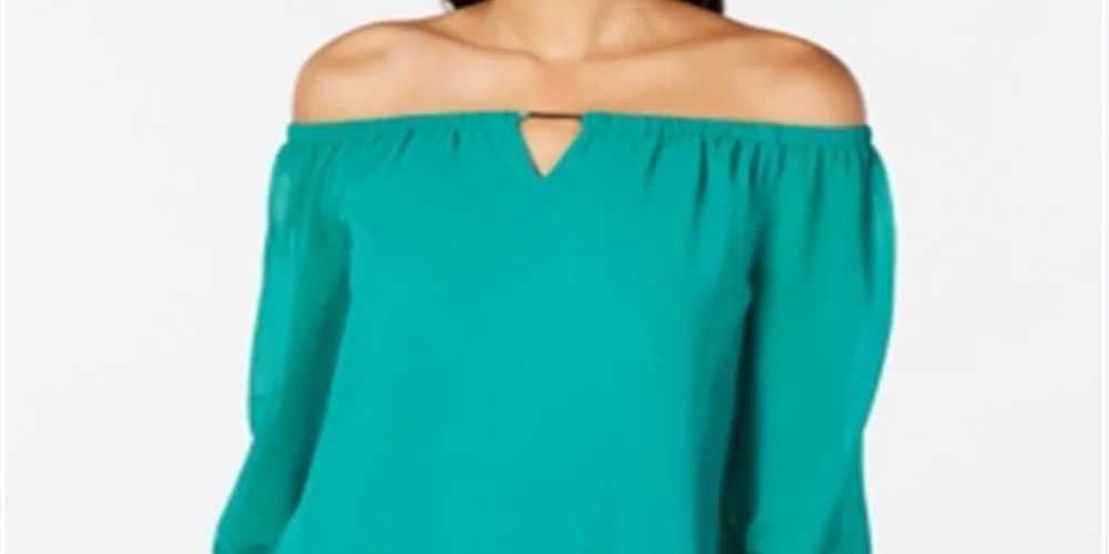 Thalia Sodi Women's Off-The-Shoulder Keyhole Blous Untamed Teal Size M