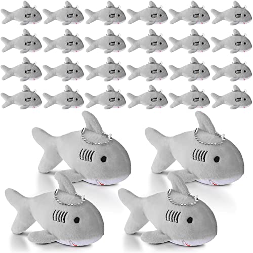 Zubebe 24 Pcs Shark Party Favors Bulk Shark Keychain Plush Mini Animal Stuffed for Baby Shower Under The Sea Summer Ocean Birthday Party Decorations(Multicolor)