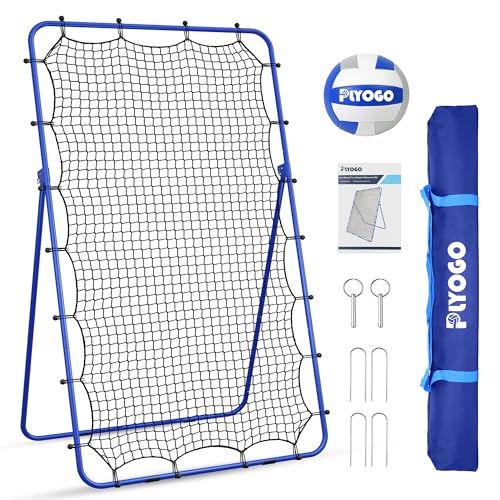 Volleyball Rebounder Net, 4×7FT Bounce Back Practice Net with 5 Adjustable Angles, Indoor Outdoor Easy-Set Up Training Equipment for Improving Spiking Skills, Carrying Bag & PU Volleyball