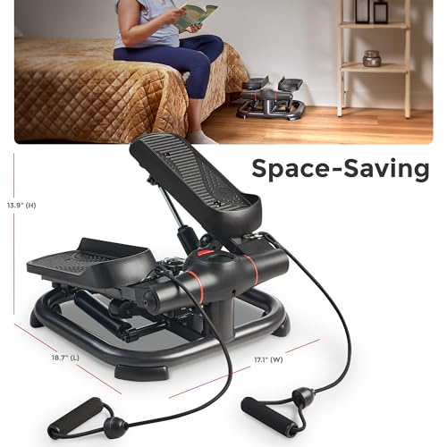 Sunny Health & Fitness 2-in-1 Premium Power Stepper with Resistance Bands, Low-Impact Cardio, Space-Saving, Height-Adjustable, with Enhanced Bluetooth Connectivity with Free SunnyFit App