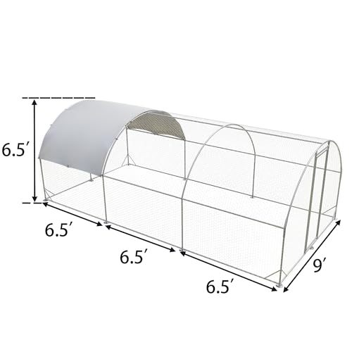 Outdoor Metal Chicken Coop,Metal Chicken Coop with Run,Walk-in Poultry Cage Spire-Shaped Chicken Run with Waterproof and Anti-Ultraviolet Cover for Outside,Backyard and Farm,19.6'x9.8'x6.4'