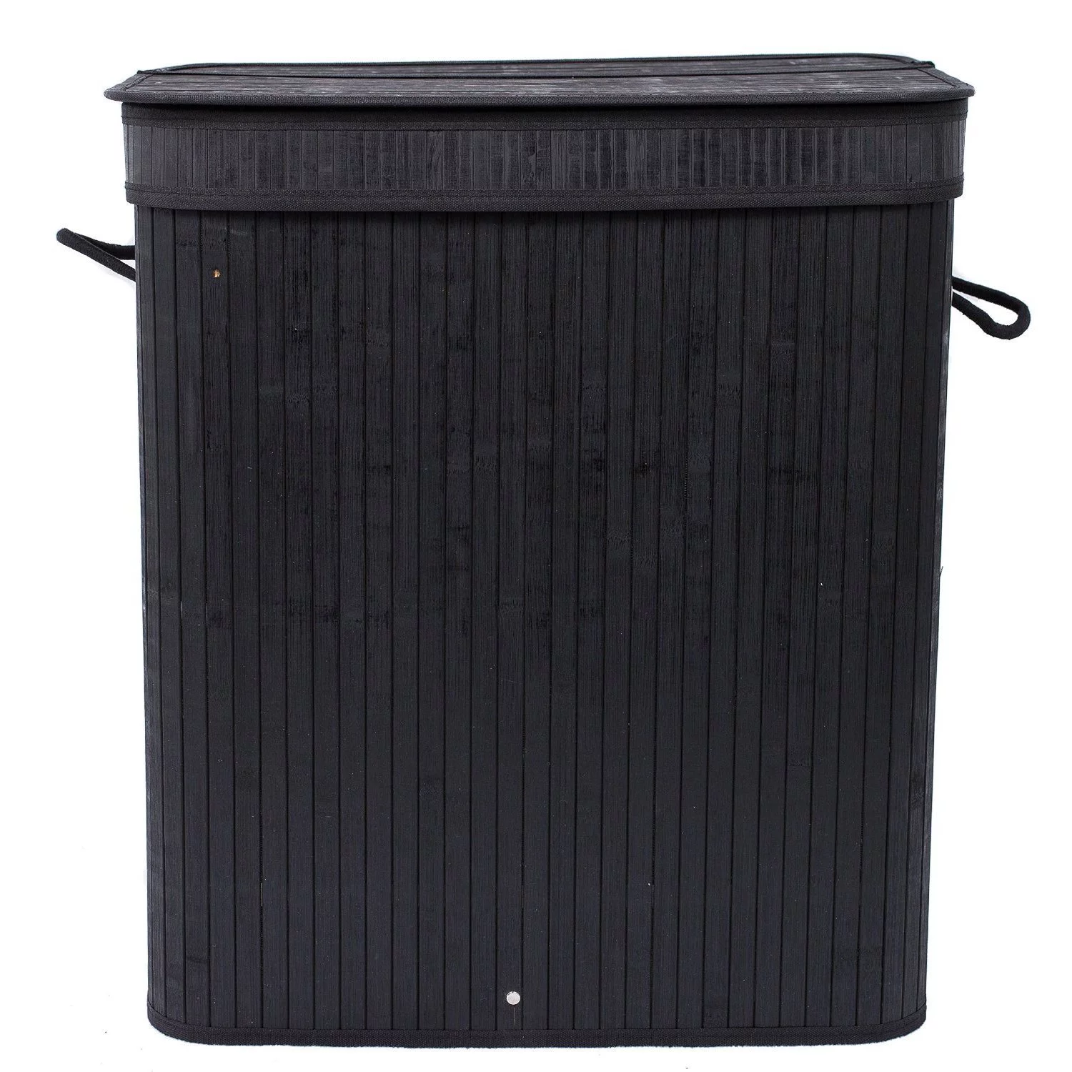 BirdRock Home Bamboo Double Laundry Hamper with Lid and Cloth Liner - Black