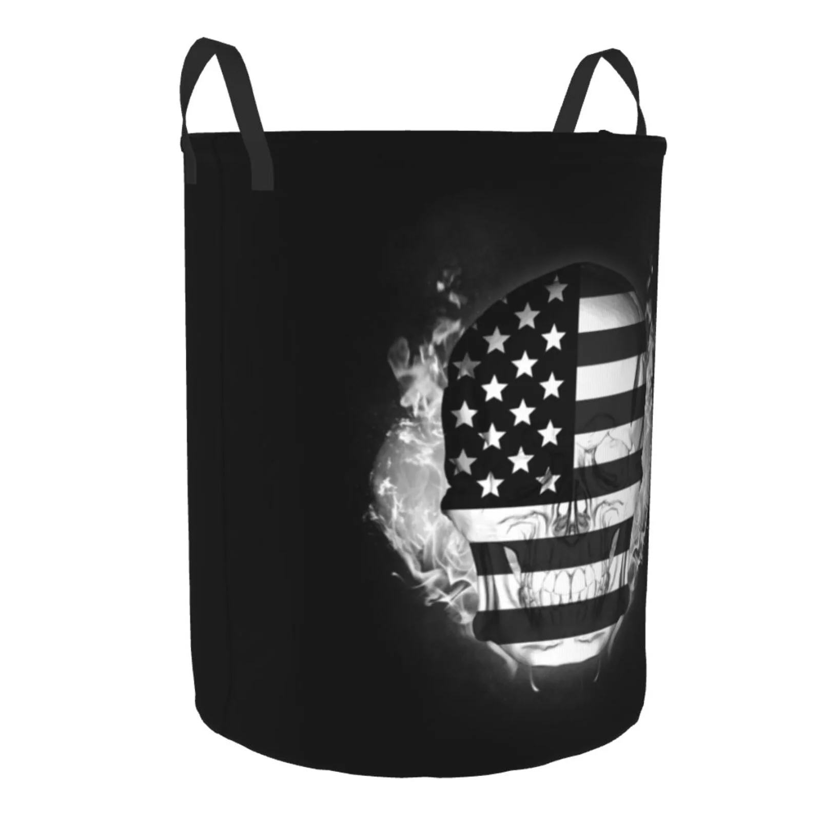 XMXT Collapsible Laundry Basket, American Flag Skull Print Waterproof Laundry Hamper, 62L Black