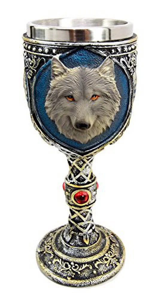 Ebros Alpha Gray Wolf Celtic Tribal Tattoo Red Crystal Wine Chalice Goblet Cup