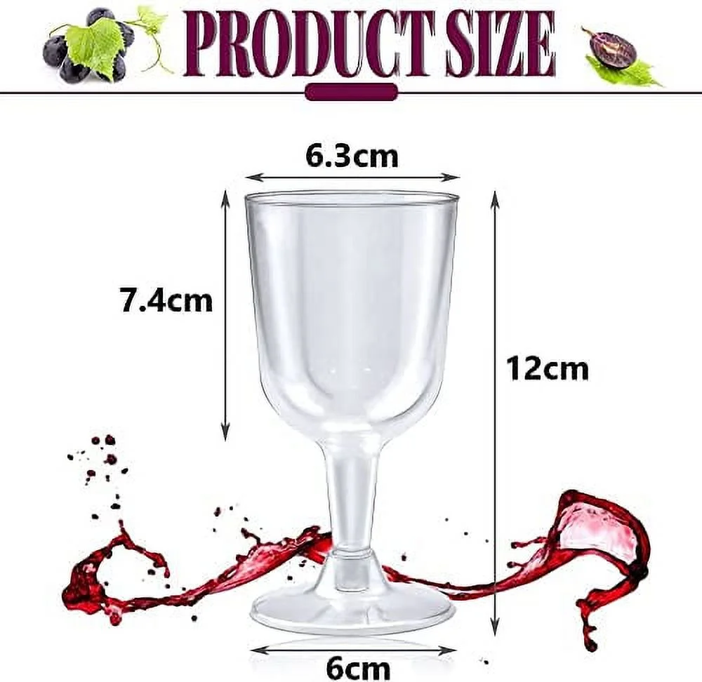 50Pcs Plastic Wine Glasses, 170ml Clear Wine Tasting Glasses Reusable Stemmed Party Wine Cups