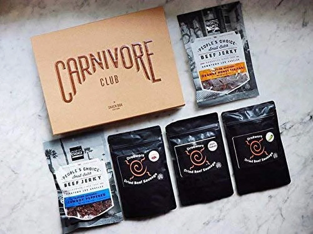 Carnivore Club Beef Jerky Box - Delicious Jerky and Meat Sticks Sampler - 4 to 6 Meat Snacks Jerkygram - Meat Snack Sampler Gift Basket - Ultimate Gift For Meat Lovers