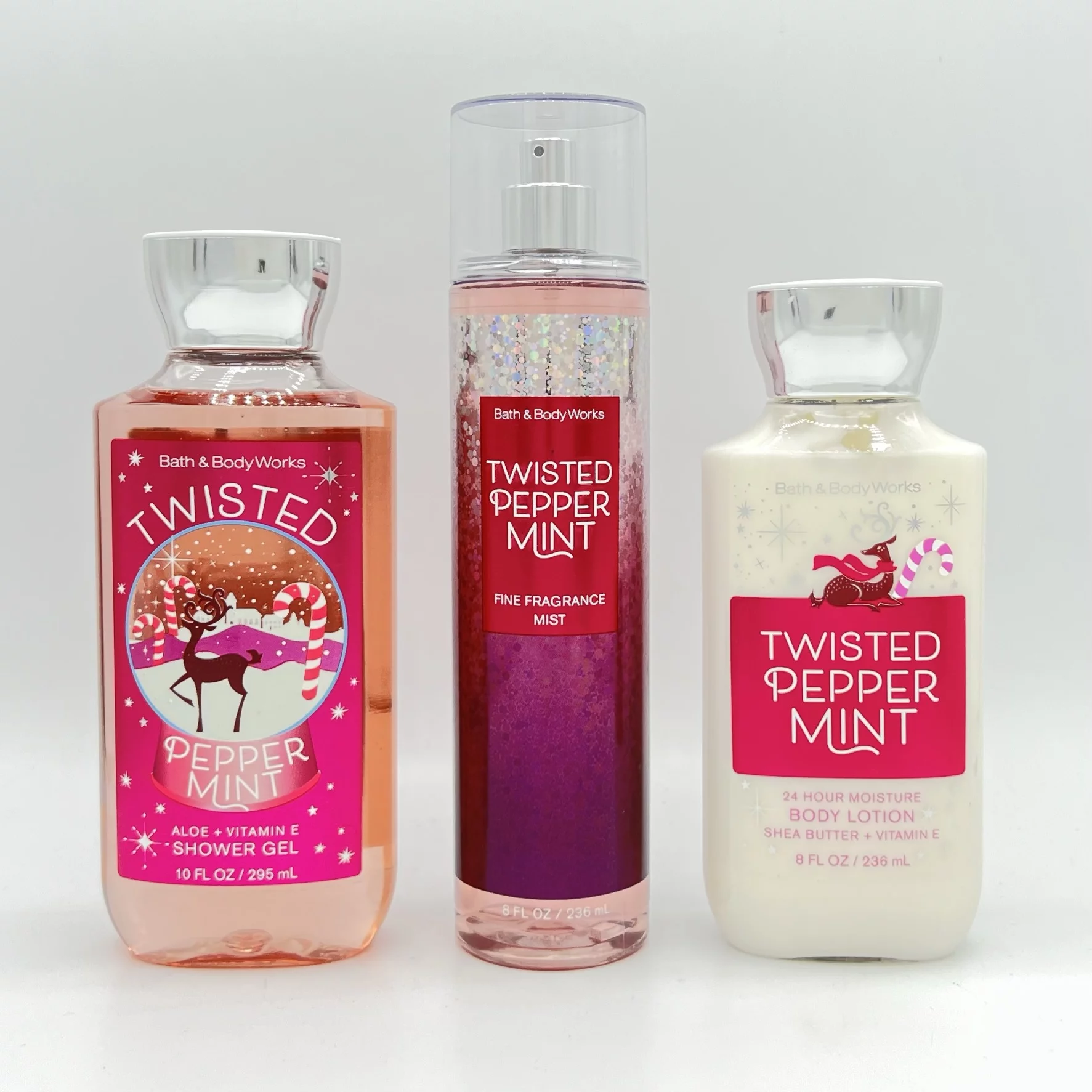 Bath and Body Works Twisted Peppermint Shower Gel, Fine Fragrance Mist and Body Lotion 3-Piece Bundle