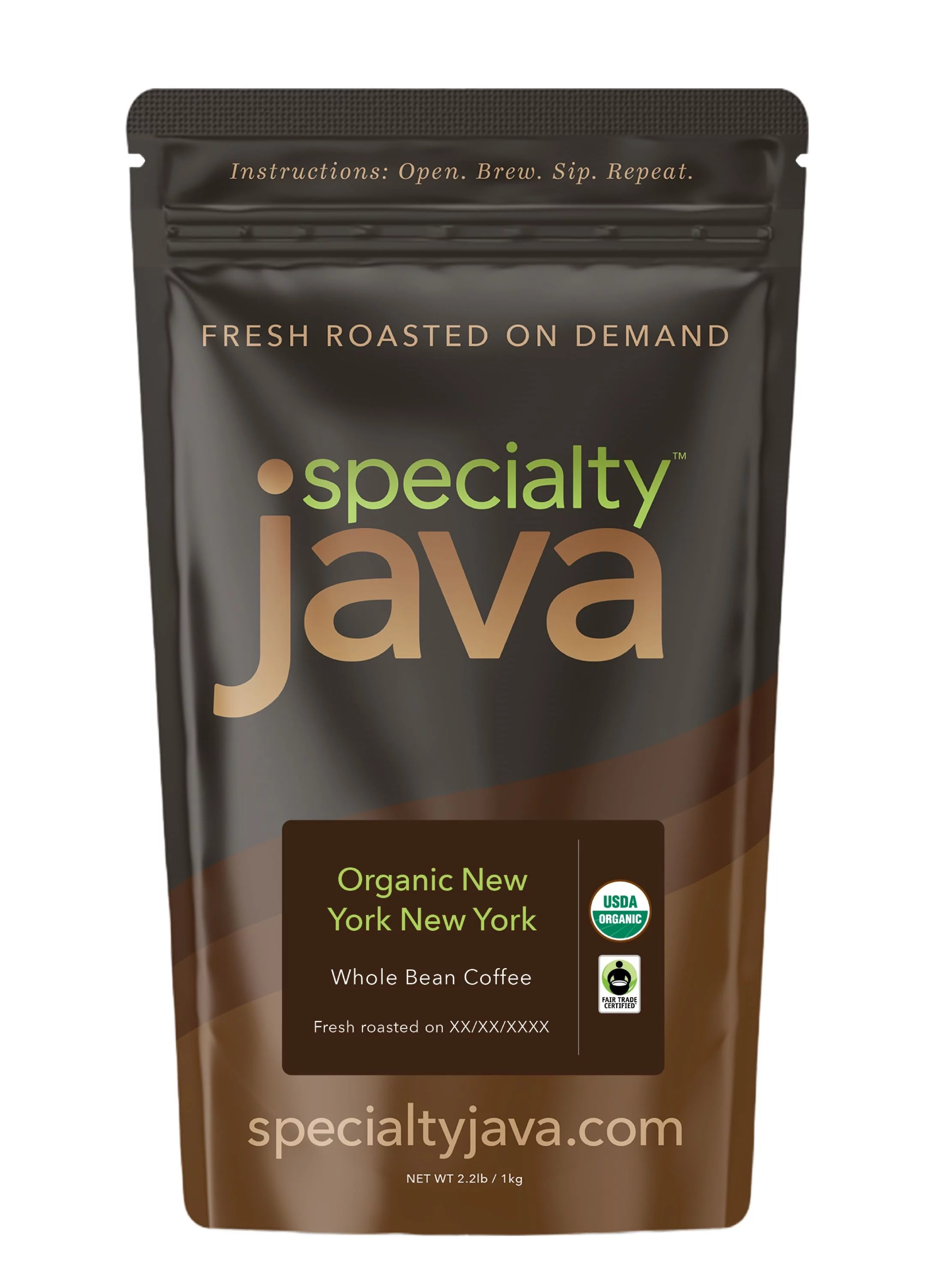 Organic New York New York: 2.2 lb Whole Bean Coffee, Fresh Roasted Personally for You on Order & Shipped Direct, Medium Dark Roast, Fair Trade Certified 100% Arabica Specialty Coffee, Read About Below