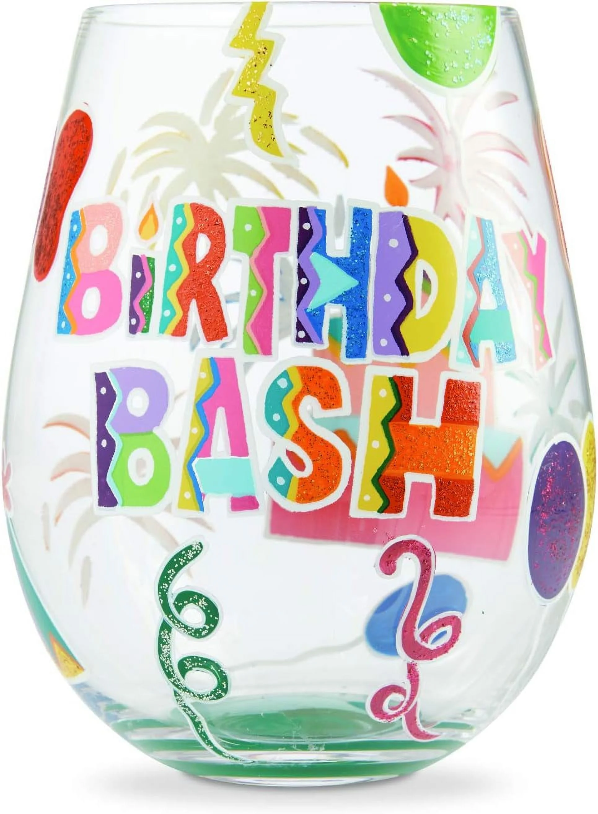 Designs By Birthday Bash Hand-Painted Artisan Stemless Wine Glass, 20 Ounce, Multicolor