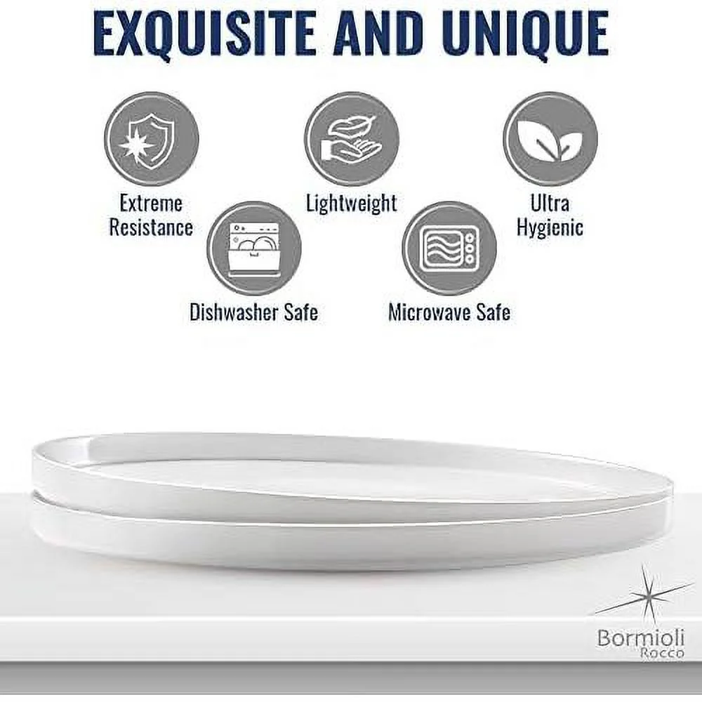 Grangusto Italiana Set Of 6 Flat Plates, Tempered Opal Glass, Clean White, 10.75 Inch. Dinner Plates, Microwave & Dishwasher Safe, Made In Spain. 10.75 Inch